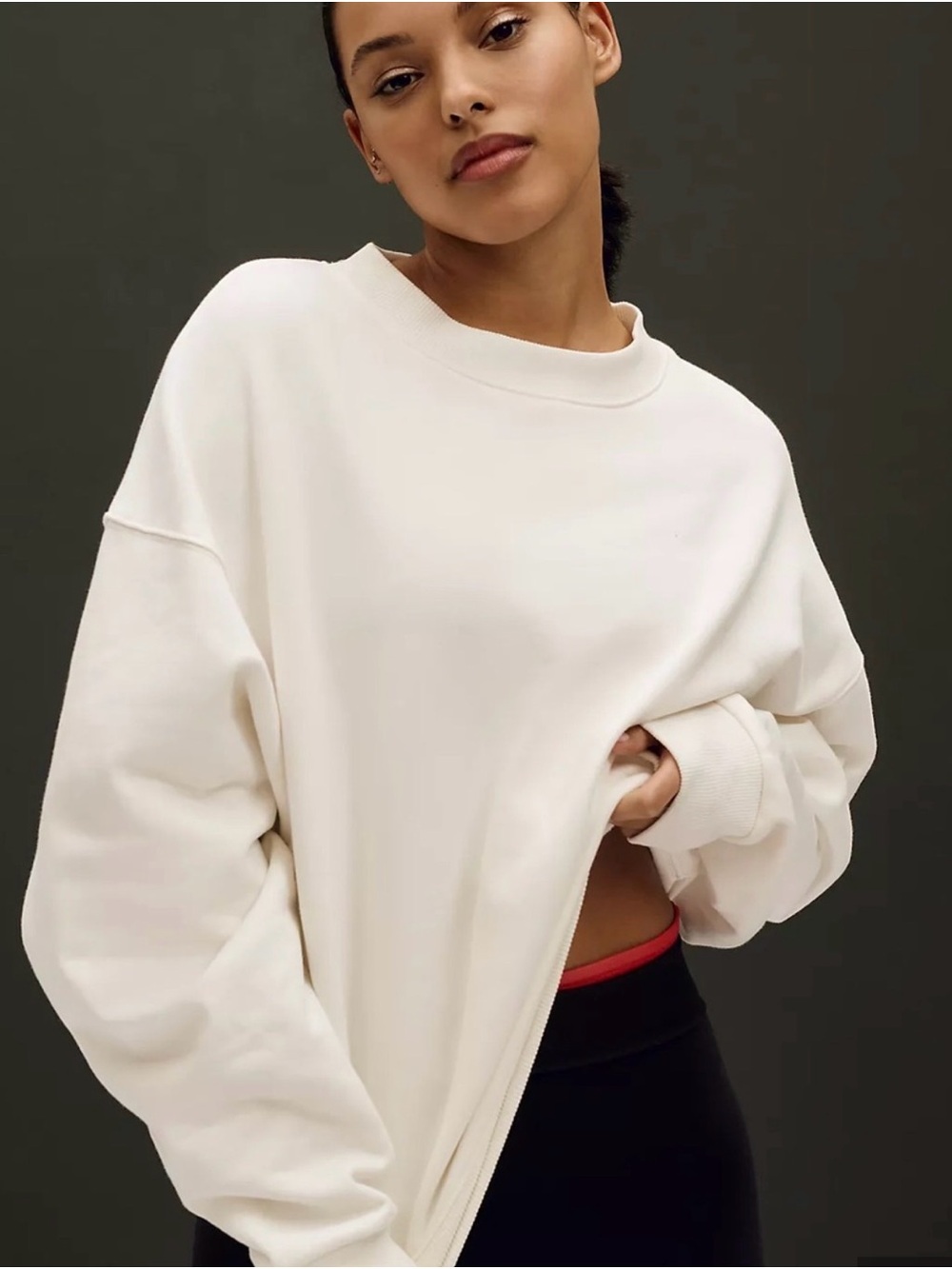 Anthropologie Cream Oversized Crewneck Sweatshirt
